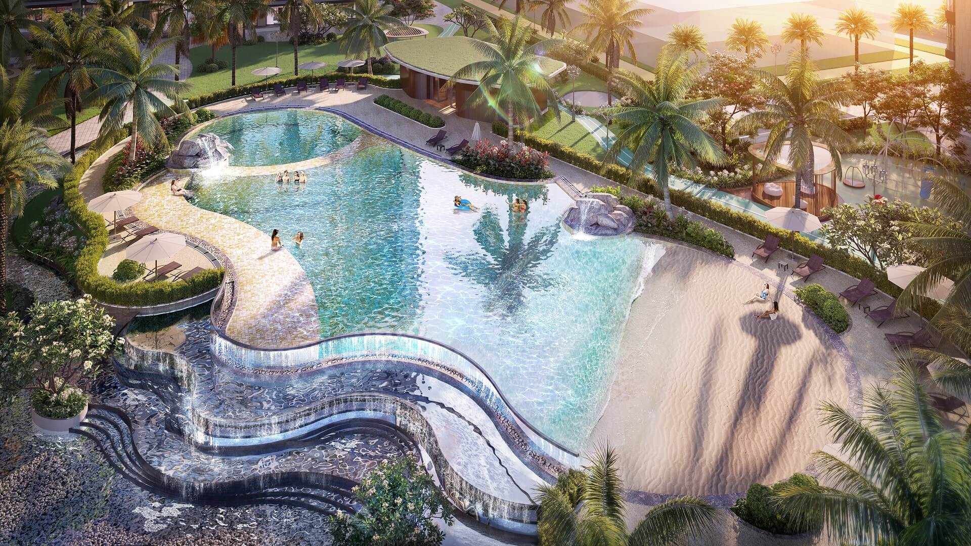 Sở hữu 2 công viên nội khu đẹp nhất dự án được thiết kế nhiều lớp và cao độ khác nhau, tái hiện kiến trúc đặc trưng của Beverly Hills